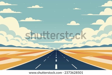 Road to infinity, vacation trip, banner horizon road sky. Vector illustration