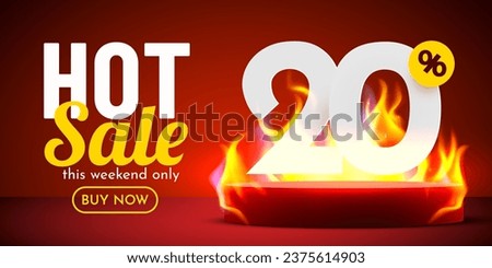 20 percent Off. Hot sale banner with burning numbers. Discount poster. Vector illustration