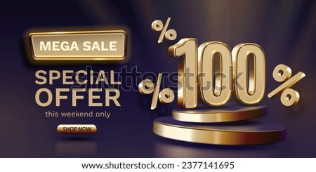 Mega sale, 100 special offer banner. Golden sign board promotion. Vector illustration