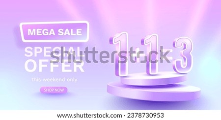 Special offer One plus one equals three, sale off poster. Vector illustration