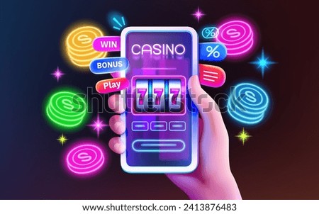 Casino online, Vegas 777 slots, phone screen game. Vector illustration 