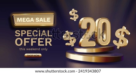 Coupon special voucher 20 dollar, Check banner special offer. Vector illustration