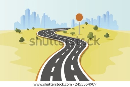 Road to infinity, vacation trip, banner horizon road sky. Vector illustration