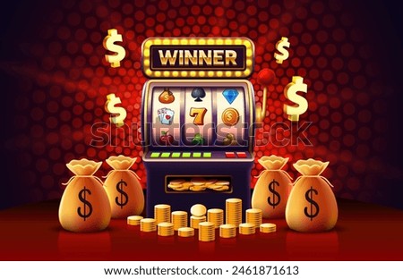 Winner slots machine casino, jackpot fortune, win banner. Vector illustration