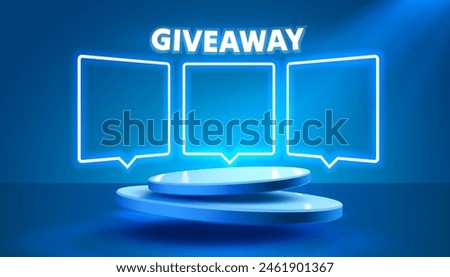 Giveaway neon podium, shop mega discount, special promo frame. Vector illustration