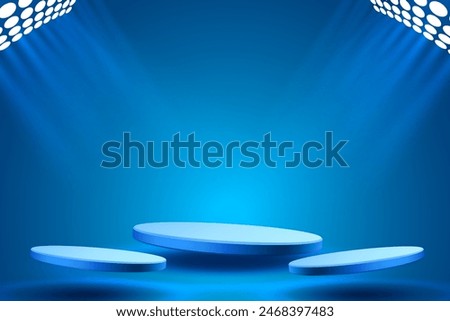 Giveaway podium with lighting, Stage Podium Scene with for Award, Decor element background. Vector illustration