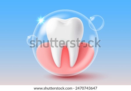 Tooth in a bubble, cleanliness and hygiene of teeth and gums. Vector illustration