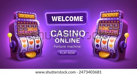 Casino 777 banner slots machine winner, jackpot fortune of luck. Vector illustration