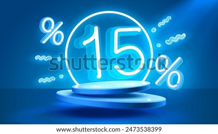 Mega sale special offer, Neon 15 off sale banner. Sign board promotion. Vector illustration