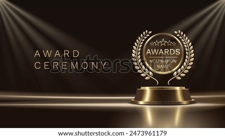 Award ceremony nomination name podium, golden prize event, scene star ceremony. Vector illustration