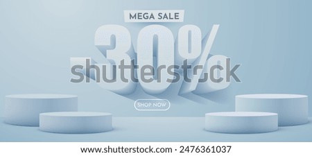 30 percent Off. Discount creative composition. Product presentation, mock up, podium. Sale banner and poster. Vector illustration.