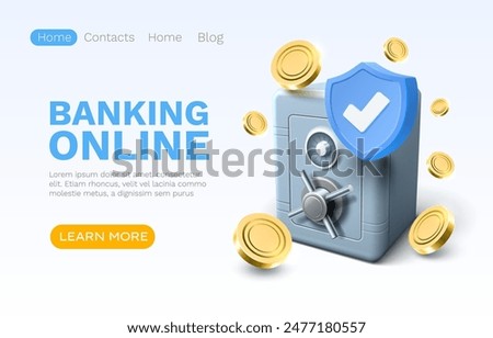 Banking online safe, finance user access, web site landing page. Vector illustration