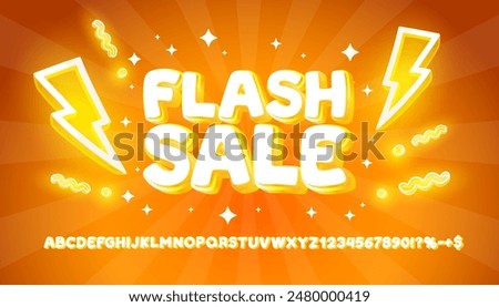 Flash sale color yellow font. English alphabet and numbers sign. Vector illustration