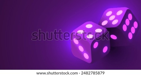 Realistic game neon dice. Casino gambling design template for app, web, advertising, mockup.. Vector illustration