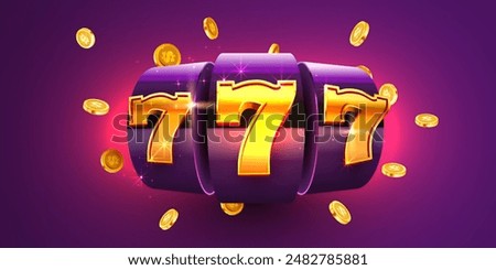 Golden slot machine wins the jackpot. 777 Big win concept. Casino jackpot. Vector illustration