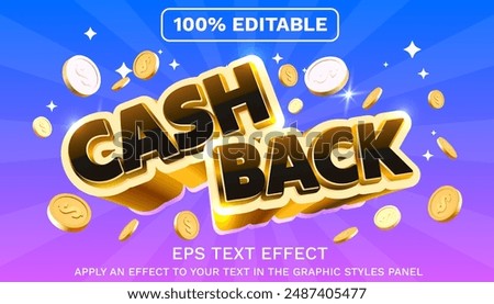 Editable text effect. cash back coin. Retro style. Vector illustration