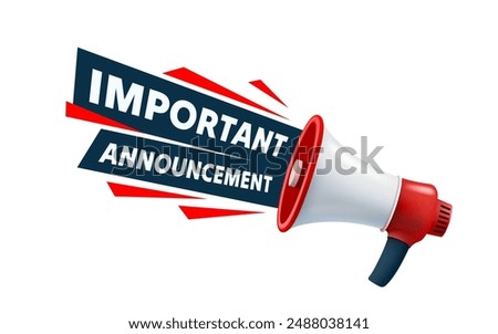 Important Announcement, megaphone announces news. Vector illustration