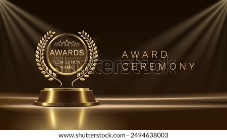 Award ceremony nomination name podium, golden prize event, scene star ceremony. Vector illustration