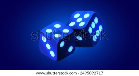 Realistic game neon dice. Casino gambling design template for app, web, advertising, mockup.. Vector illustration