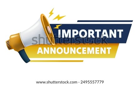 Important Announcement, megaphone announces news. Vector illustration