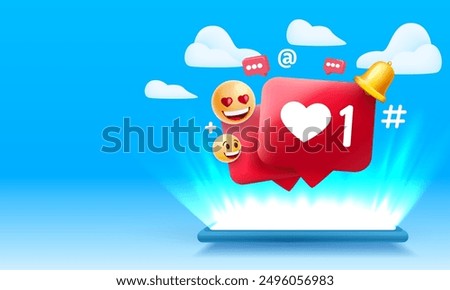 Plus one like on social media, from mobile screen. Vector illustration