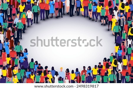 Large group of people in the shape of a circle on white background. People crowd concept. Vector illustration