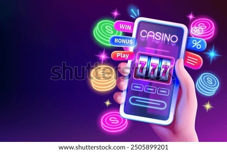 Casino online, Vegas 777 slots, phone screen game. Vector illustration 