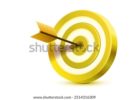 Target and arrow, 3d object on white background. Vector illustration