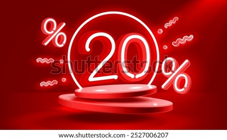 Mega sale special offer, Neon 20 off sale banner. Sign board promotion. Vector illustration