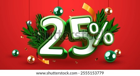 25 percent Off. Discount creative composition. Merry Christmas and Happy New Year. Sale banner and poster. Vector illustration.