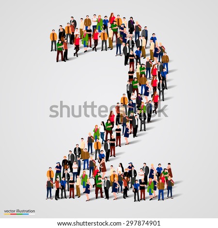 Large group of people in number 2 two form. People font. Vector illustration