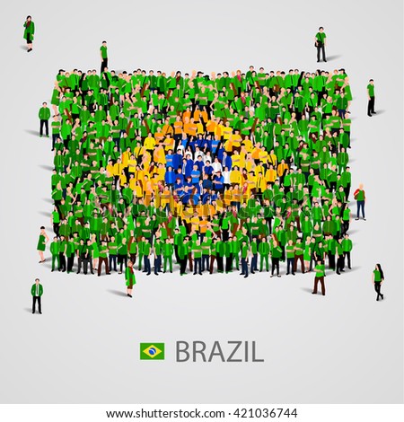 Large group of people in the shape of Brazilian flag. Federative Republic of Brazil. Vector illustration.