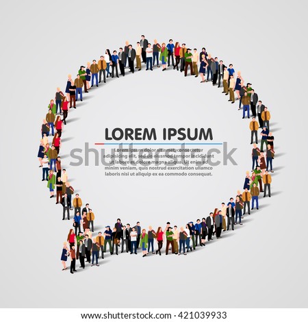 Large group of people in the shape of chat bubble. Vector illustration