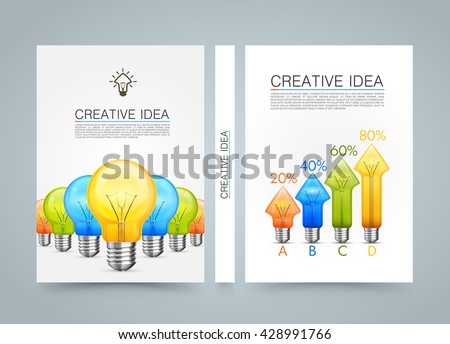 Creative idea banner info, Idea lamp arrow up, A4 size paper,  Template design element, Vector infographic illustration