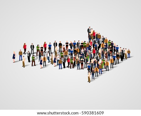 Large group of people crowded in arrow symbol. Way to success business concept. Vector illustration