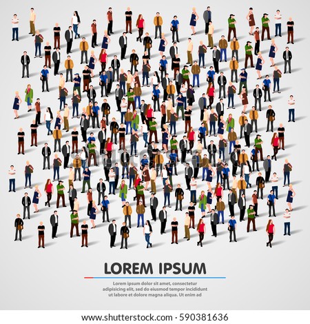Large group of people crowded on white background. Vector illustration.