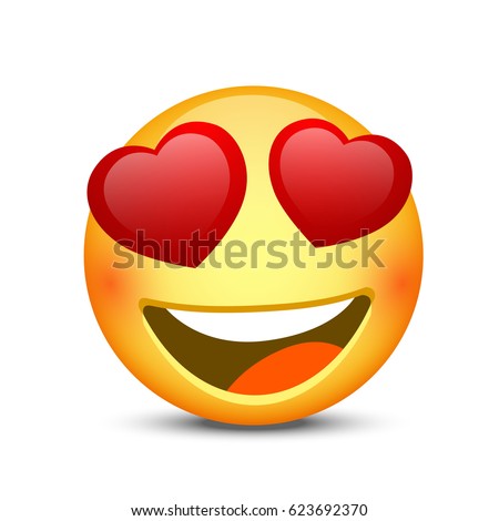 Happy emoji face object on white background. Vector illustration