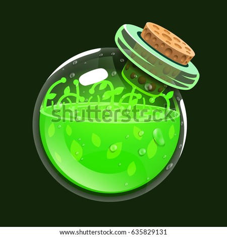 Bottle of life. Game icon of magic elixir. Interface for rpg or match3 game. Health or nature. Big variant. Vector illustration