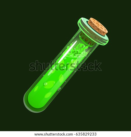 Bottle of life. Game icon of magic elixir. Interface for rpg or match3 game. Health or nature. Small variant. Vector illustration