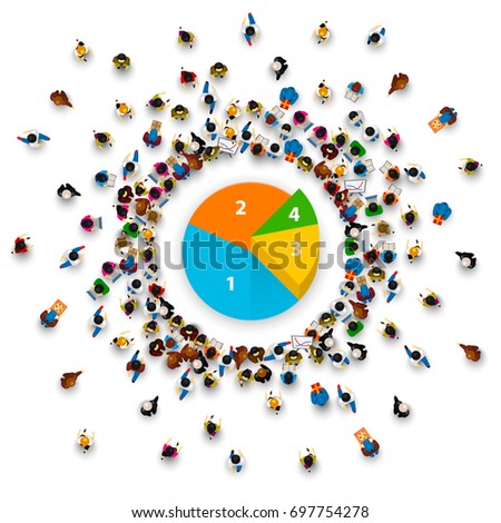 People surround the pie chart. Vector illustration
