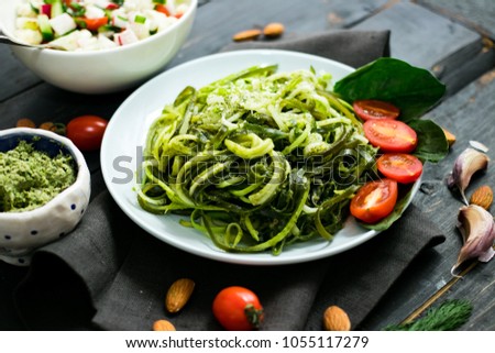 Similar – Image, Stock Photo Zucchini raw vegan pasta with assorted vegetables. Vegan food