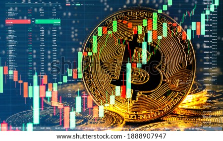 Bull market trend. Cryptocurrency. Bitcoin Stock Growth. Chart shows a strong increase in the price of bitcoin. Investing in virtual assets. Investment platform with charts and bitcoin coin.