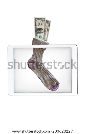concept of virtual Savings - money hidden in a sock