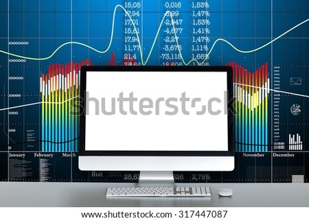 Stock exchange market trading banking and financial business accounting concept: desktop computer PC with stock market application software