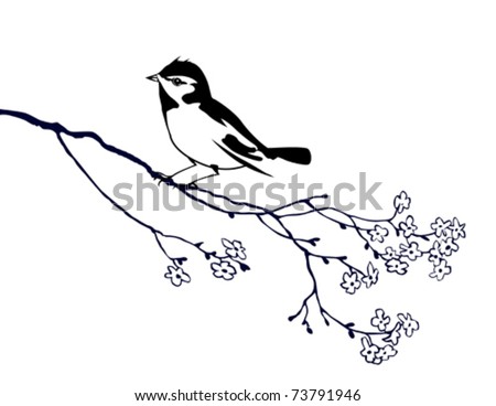 Vector Silhouette Of The Bird On Branch Tree