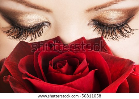 Woman with extremely long eyelashes