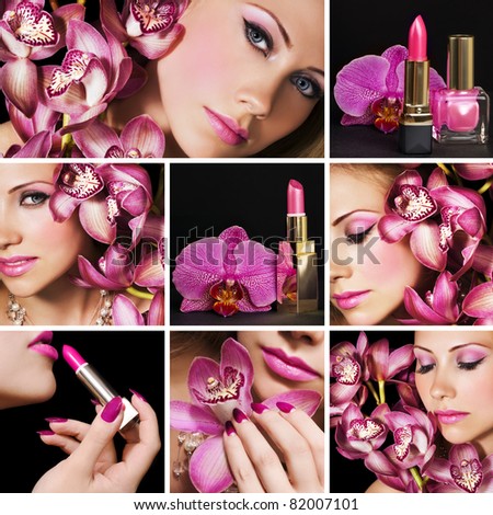 Collage of several photos beauty industry