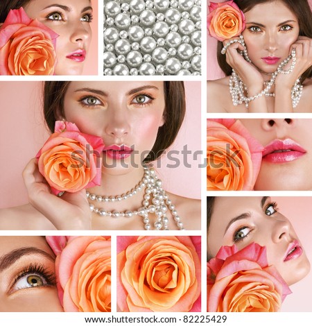Collage of several photos for fashion and beauty industry