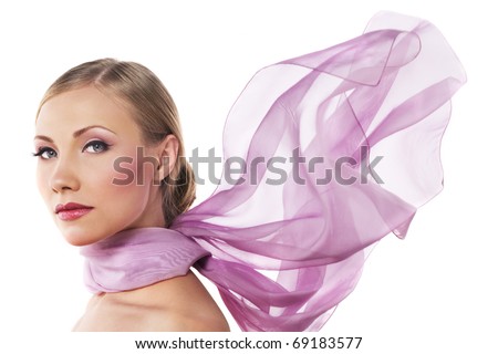 Similar – Image, Stock Photo Woman with pink scarf for cancer looking at the sea in bikini from the beach