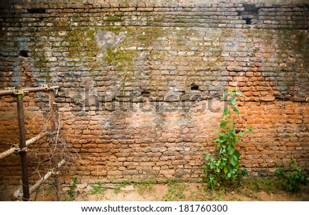 weathered brick wall at an ancient temple in India, abstract background